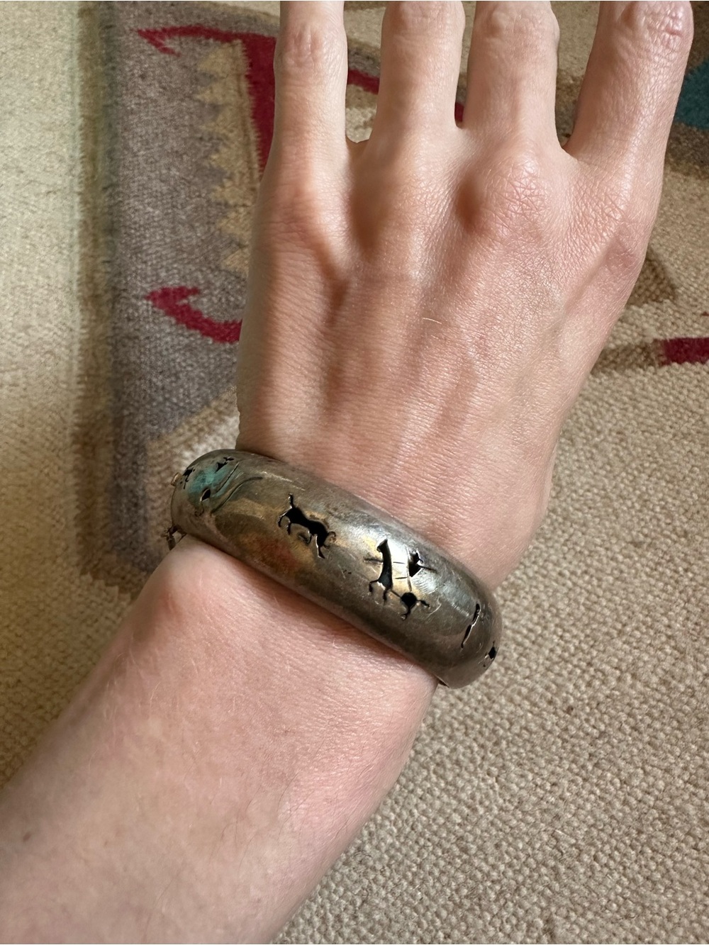 Vintage Sterling Silver Mexican Bull Fighting Story Lazercut Bangle Bracelet